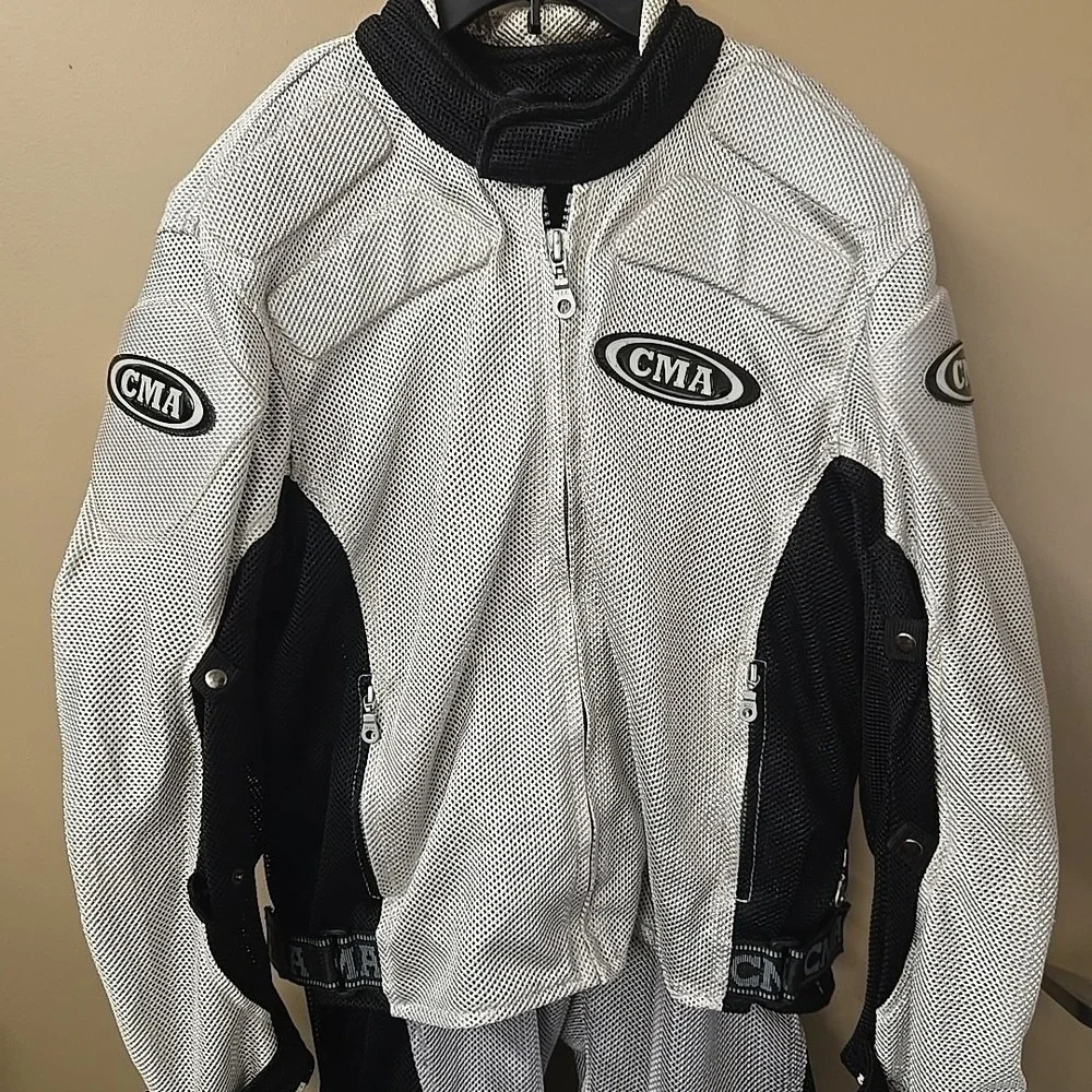 CMA Motorcycle‎ Jacket And Pants Set - Black and White Padded Jacket-M Pants-L